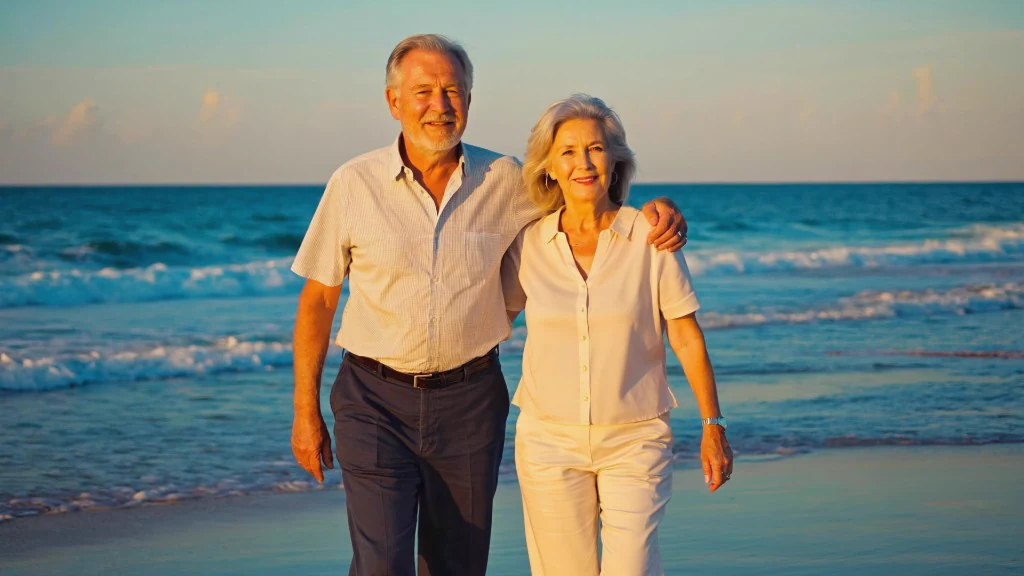 A happy couple on the beach after the Timeshare Help Center canceled their timeshare.